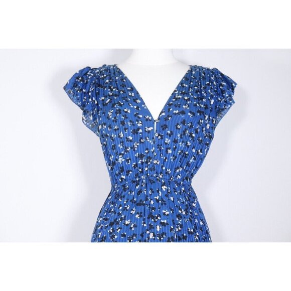 Ulla Johnson Women 2 Blue Abstract Floral Print Shadow Stripe Aurelie Midi Dress - Picture 7 of 16